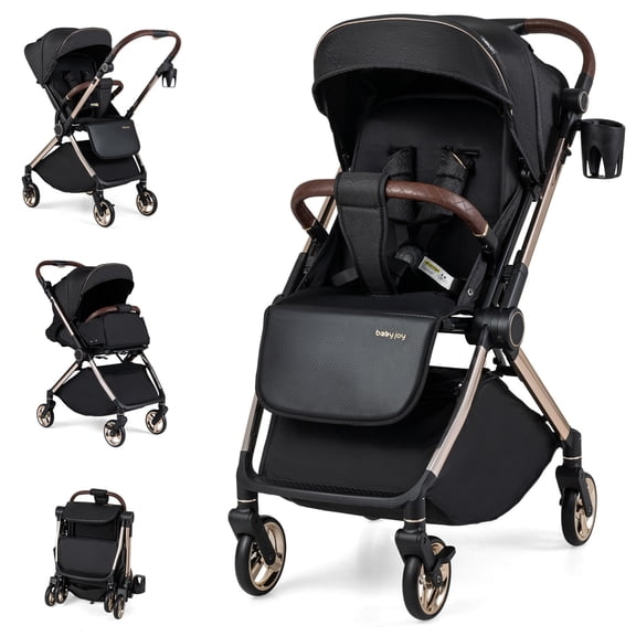 MULTIGOT Foldable Baby Stroller w/Reversible Handle Adjustable Backrest Canopy Cup Holder Black