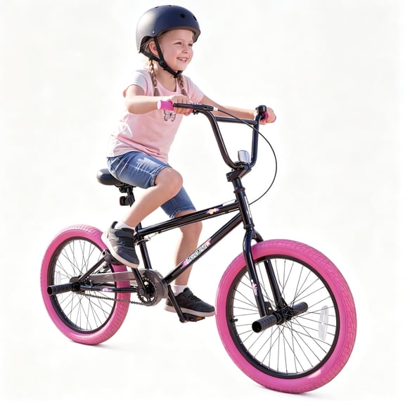 MULTIGOT Freestyle BMX Bike, 20" Trick Bicycle w/ 270 Steering, Adjustable Seat Pink