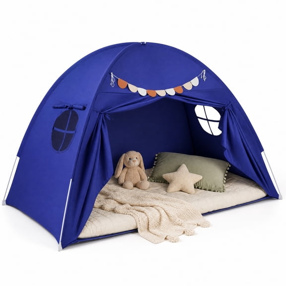 MULTIGOT Twin Full Size Bed Tent w/2 Windows, Flags for Boys & Girls Aged 3+ Years Old Navy
