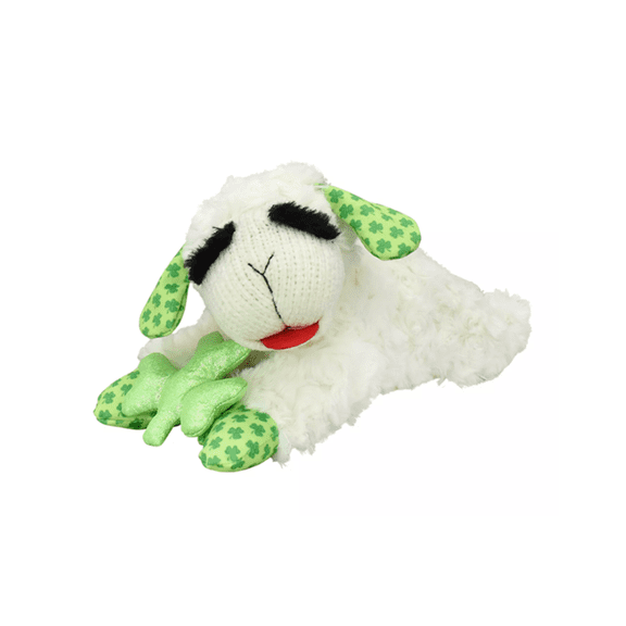 MULTIPET'S LAMB CHOP HOLDING A SHAMROCK SQUEAKER 11" DOG TOY
