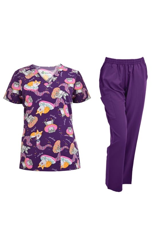 MULTIPLE PRINTS-Women's Medical/Nursing Scrub Set Print Top & Pant-NEW-FREE SHIP