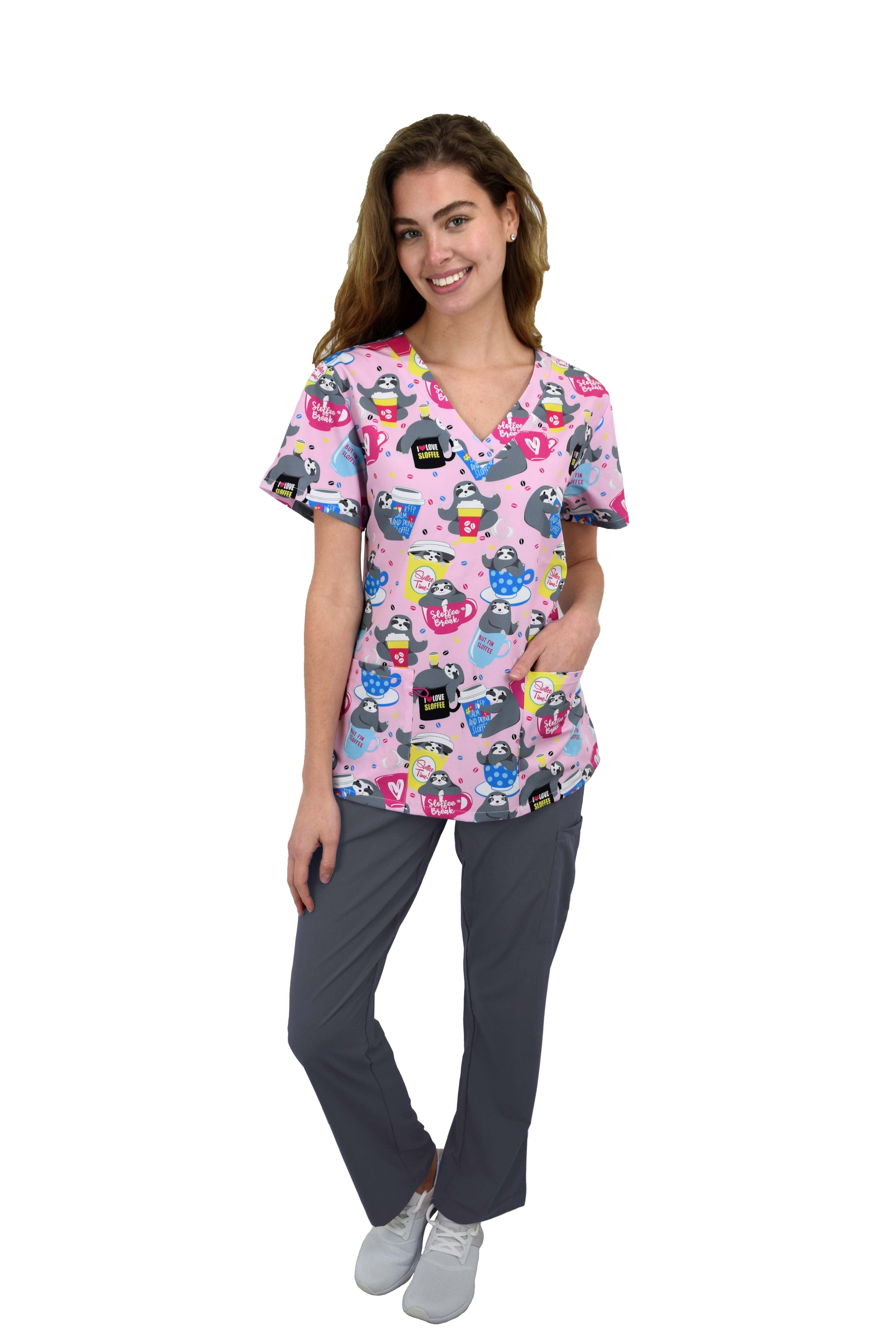 Womens Medical Nursing Scrub Set GT 4FLEX Print Top and Jogger Pant-Big  Floral Bouquets-X-Large 