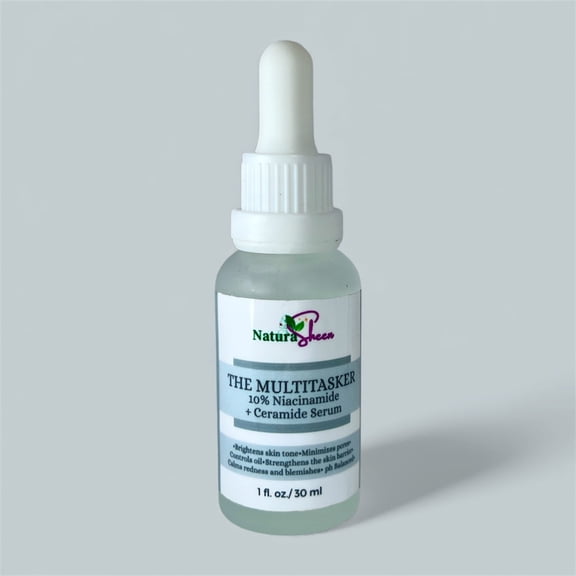 THE MULTITASKER 10% Niacinamide + Ceramides Serum Benefits: Minimizes pores and refines texture Brightens dull,uneven skin tone Balances oil and reduces breakouts Strengthens skin barrier Softer skin