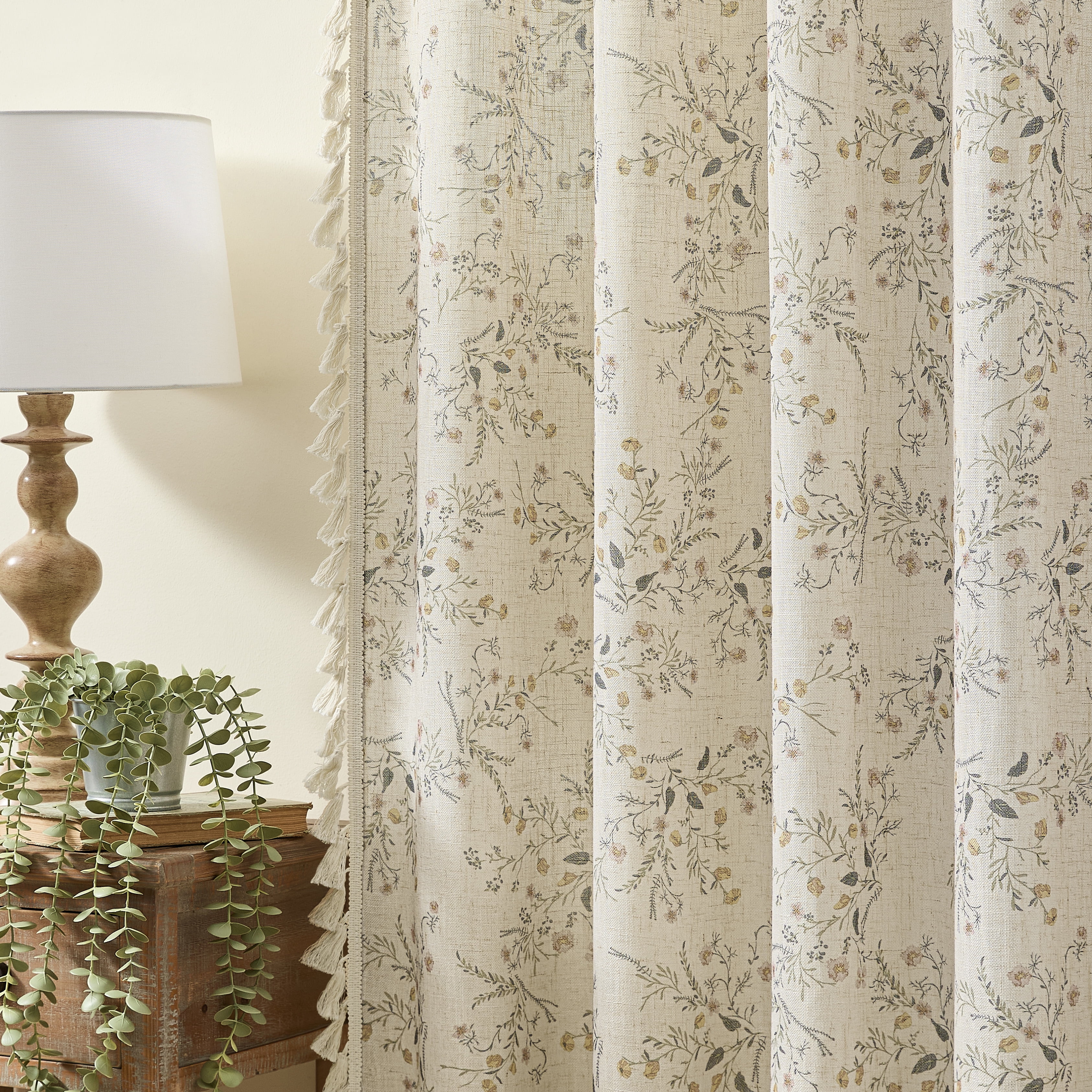 Muuphra Vintage Floral Linen Blend Rod Pocket Light-filtering Curtains for Living Room Bedroom,2 Panels, 54" x 63"