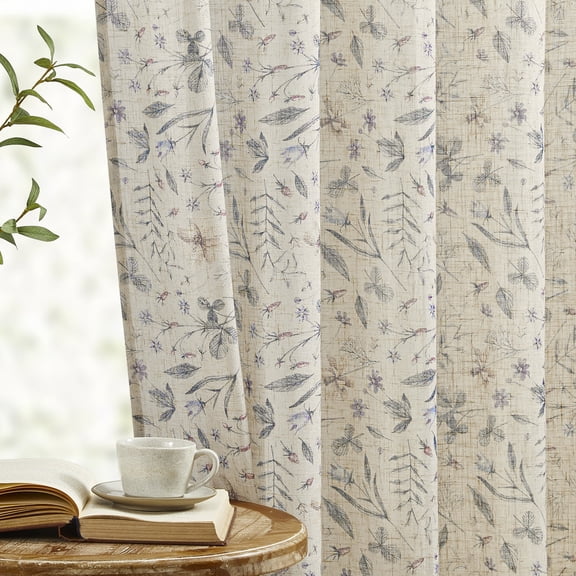 MUMO Floral Linen Farmhouse Curtains for Living Room Bedroom,2 Panels,54" x 95"