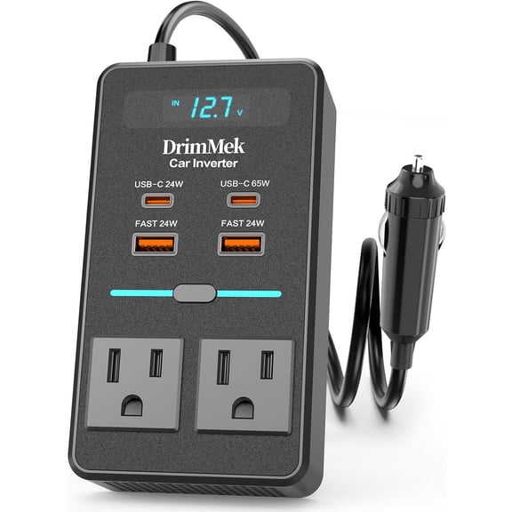 MUMQAQ 150W Portable Car Power Inverter with AC Outlet, LED Display and USB-C Fast Charging for Laptops, Phones and Tablets