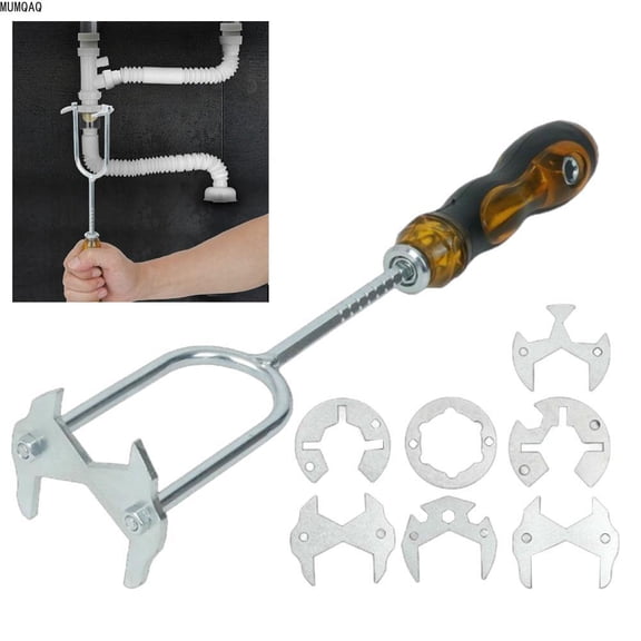 MUMQAQ 21-in-1 Telescopic Multi-function Sink Wrench, Sink Wrench Faucet Tool with 7 Interchangeable Die Heads, Universal Plumbers Tool for Tight Spaces Kitchen Bathroom Home