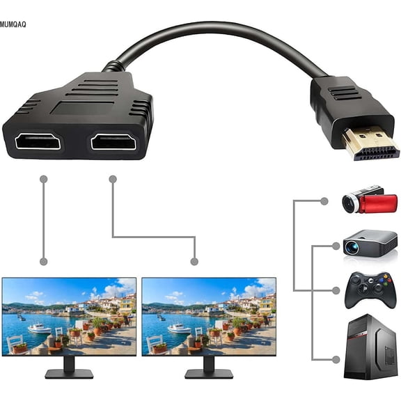 MUMQAQ 2Pcs HDMI Splitter Cables Male 1080P to Dual Female 1 to 2 Way HDMI Splitter Adapter Cable for HDTV HD, LED, LCD, TV, Mirror Only Support Two The Same Size TVs at The Same Time 30cm