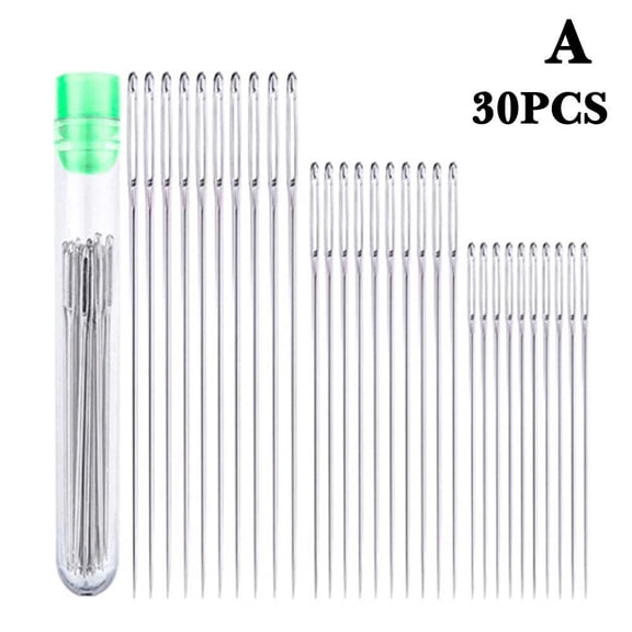 MUMQAQ 30 Pcs Large Eye Sewing Needles, 4 Sizes Stainless Steel Craft Needles with Clear Storage Tube for Darning Upholstery Canvas