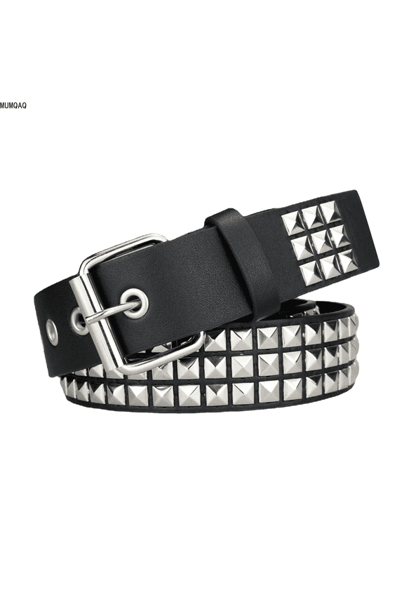 Black Studded Belt Punk Rock Rivet Belt Grommet Threads Belt with Bright Metal Pyramid for Women Men