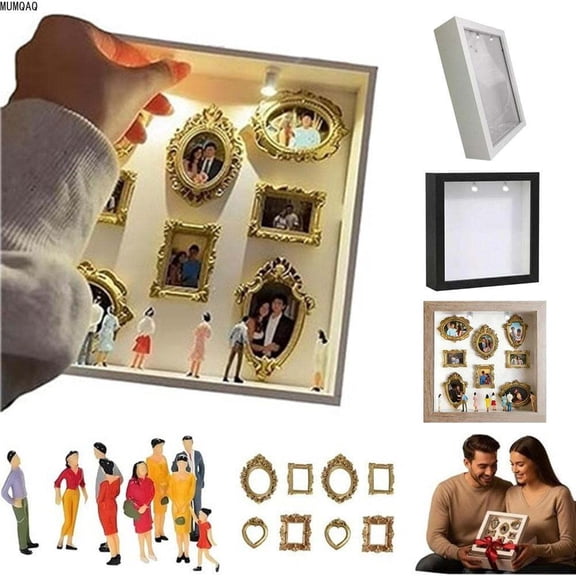MUMQAQ DIY Mini Museum Silhouette Box, Shadow Box Frame Kit with Gold Mini Frames & Figurines, Celebrate Your Unique Memories in Style
