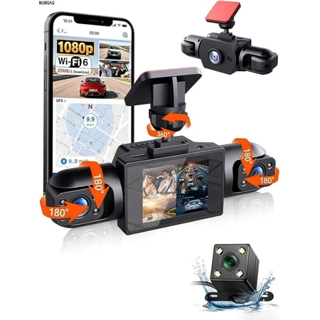MUMQAQ Full View Car Dashcam System 360° Panoramic Recording 4k Definition 1080p with 32/64/128GB Four-Camera Surveillance System with Interior Infrared Light Sensor Loop Recording