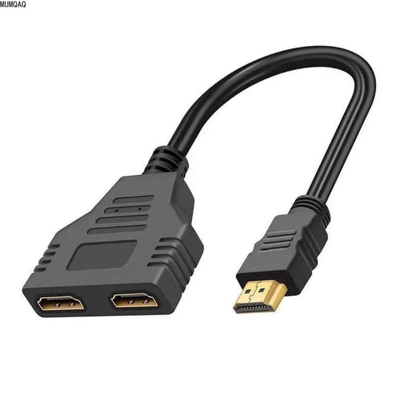MUMQAQ HDMI-Compatible Splitter Adapter Cable 1 Male To Dual HDMI 2 Way Female 4K 3D Y Splitter Cable for Laptop TV Monitor 1080P 1 in 2 Out LED 30cm