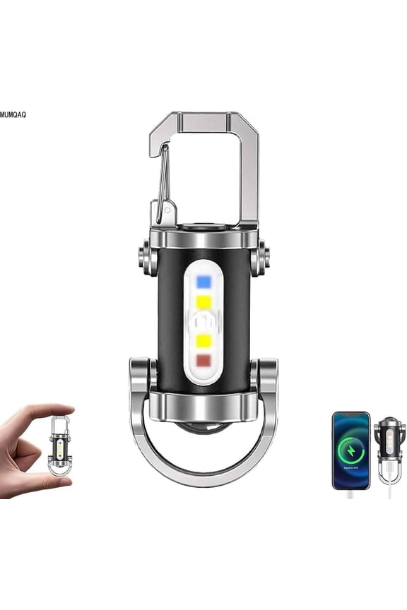 Portable Rechargeable Bright Keychain Flashlight Phone Charger, Mini Keychain Flashlight, 7 Modes, 1200 Lumens EDC Waterproof Keychains Flashlight