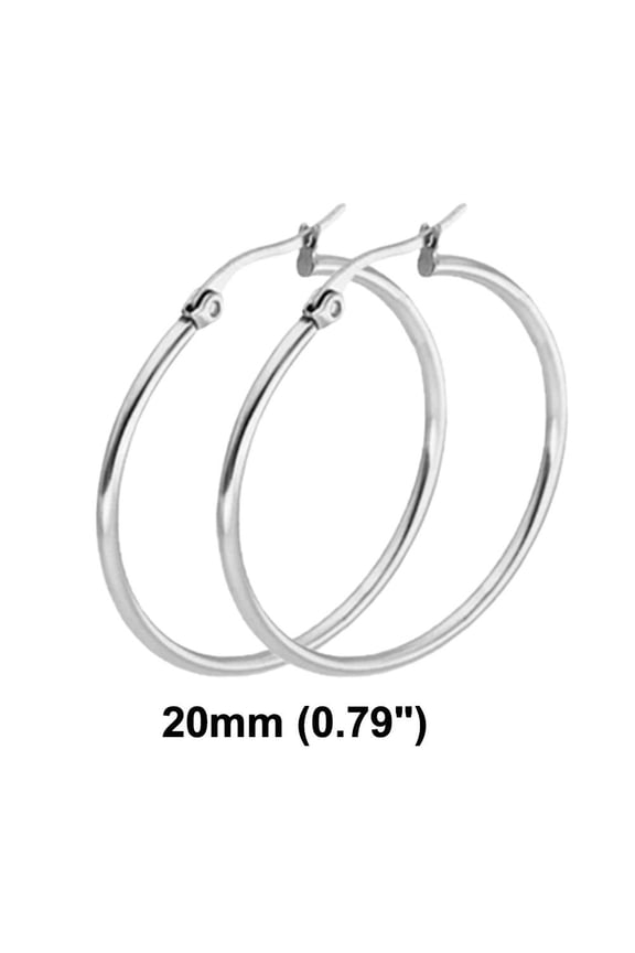 Women Ladies Simple Large Round Circle Hoop Earrings Titanium Steel Jewelry Gift-Silver