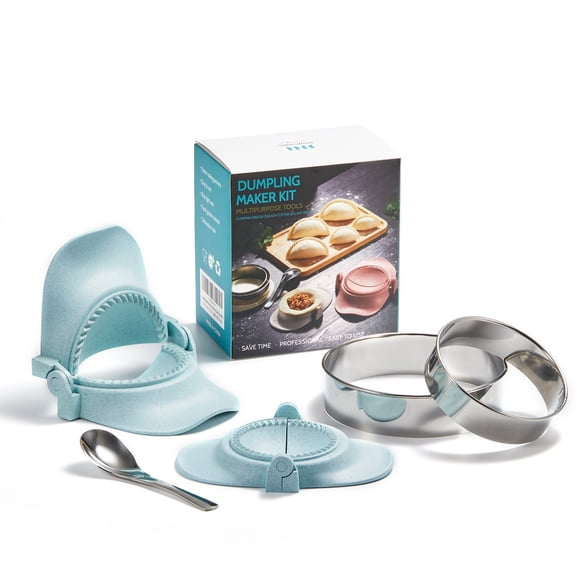MUMSUNG Dumpling Maker, Empanadas Press Mold Set With Ring Cutter and Stuffing Spoon, Kitchen Gadget for Empanada, Pierogi, Pastelitos, Calzone, Turnovers 2 sizes(4"+3"), Blue