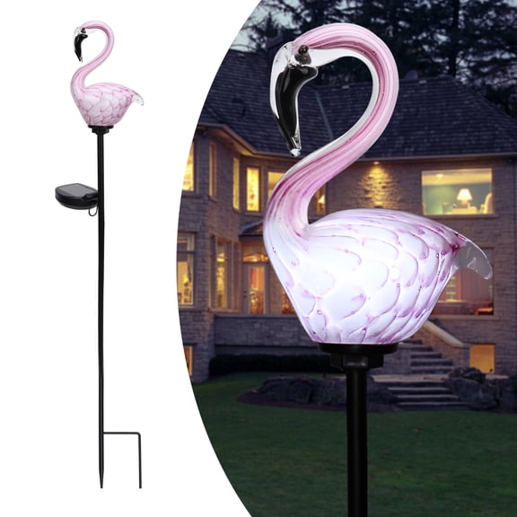 MUMTOP 33.5" Solar Flamingo Garden Stake Outdoor Decorative Lights Metal Glass