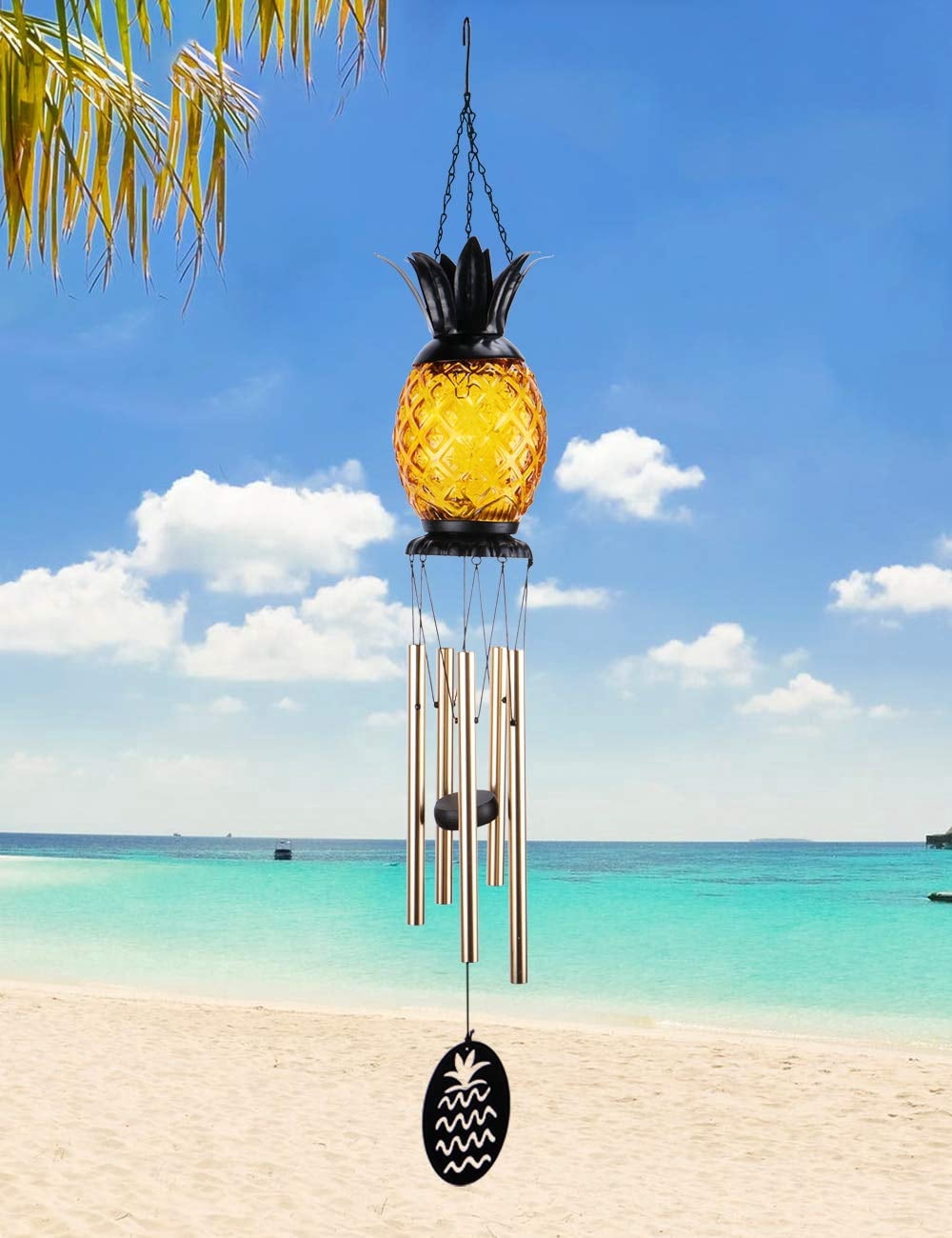 MUMTOP 40.5'' Outdoor Wind Chimes with Solar Powered LED Pineapple Light