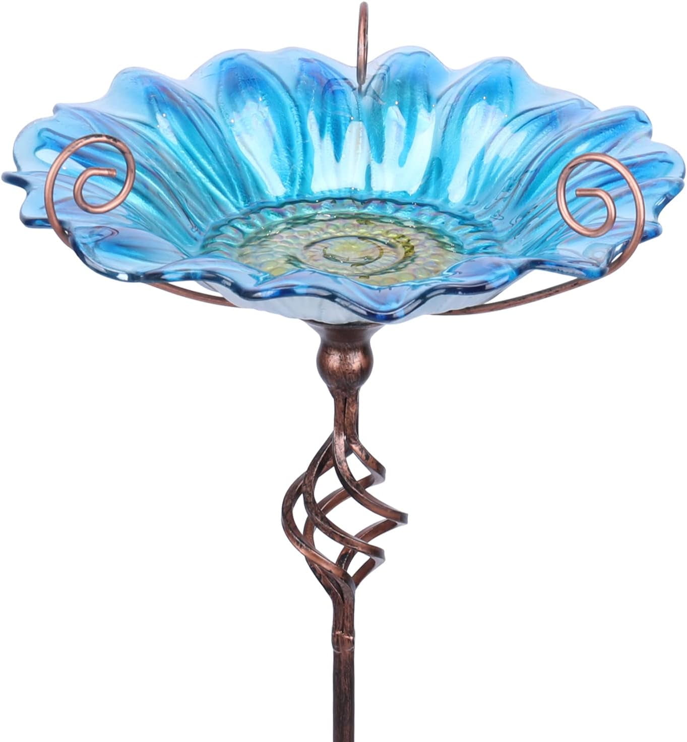 MUMTOP Bird Baths for Outdoors, Glass Birdbaths Outdoor Garden Birdfeeder with Metal Stake Bowl with Stake for Garden Yard Decor Blue