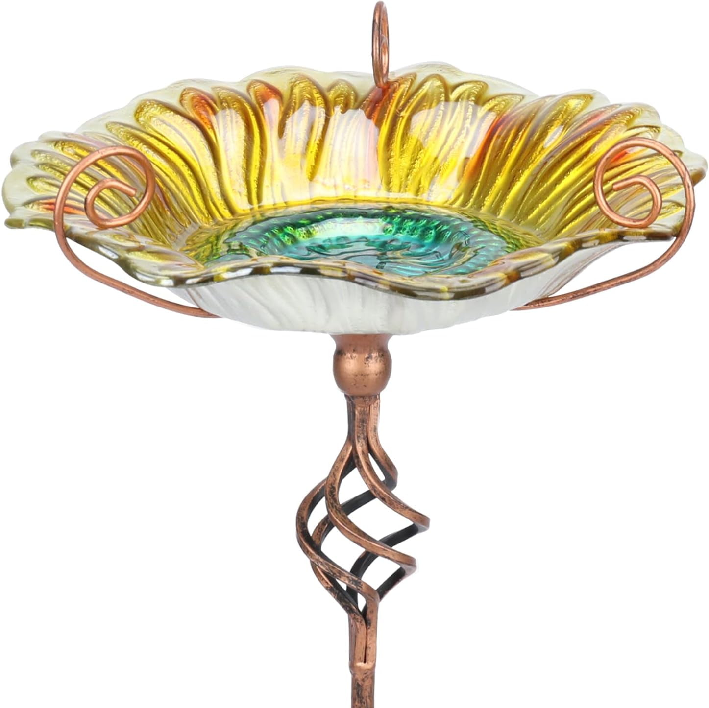 MUMTOP Outdoor Bird Bath and Feeder, Glass with Sunflower Design