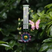 MUMTOP Butterfly Solar Rain Gauge Outdoor - Metal Butterfly Flower Stake for LEDs Garden Metal Stakes Decorative Waterproof for Yard Garden Patio Lawn Decor