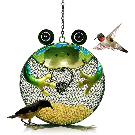 MUMTOP Frog Hanging Wild Bird Feeder Metal Mesh Design 1.01 lb, Green