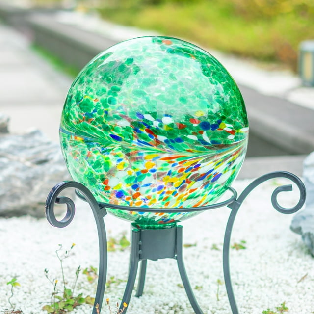 MUMTOP 10 inch Multicolor Glass Gazing Ball with Outdoor Stand for