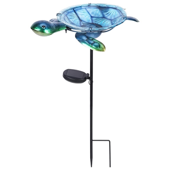 MUMTOP Outdoor Bird Bath Solar Birdbath Small Birdfeeder with Turtle Metal Stake for Garden Yard Outside Decor