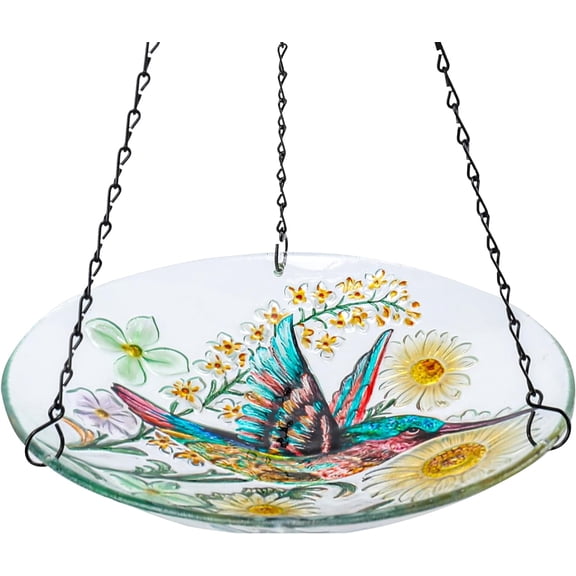 MUMTOP Outdoor Patio Decor Hanging Bird Bath Blue and White Porcelain