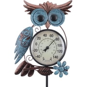 MUMTOP Wall Hanging Thermometer Stake, 42 Inch Metal Owl Garden Stake Outside Wall Thermometer for Patio, Yard and Garden,Weather Resistant