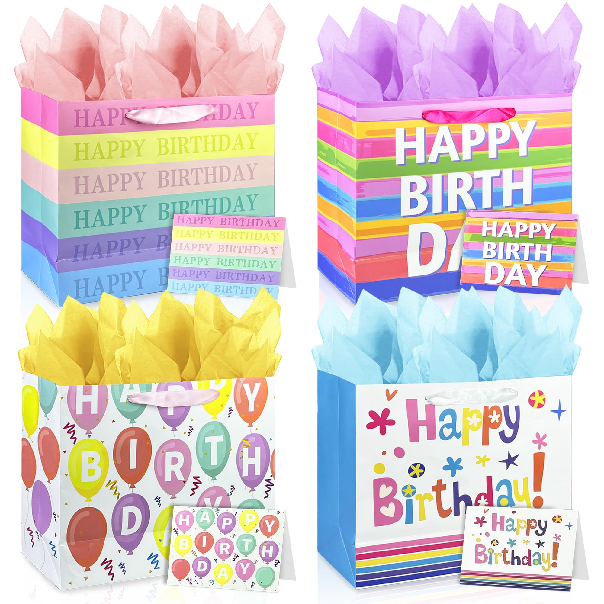MUMULULU 15 Pack Rainbow Gift Bags With Handles & Tissue Paper - 9x7x4 Inch, Perfect For Birthdays, Showers & Parties