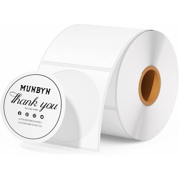 MUNBYN 2 Inch Circle Thermal Labels for Business, 750 Sheets/1 Roll | Thermal Sticker Labels, No BPA and BPS, Self-Adhesive