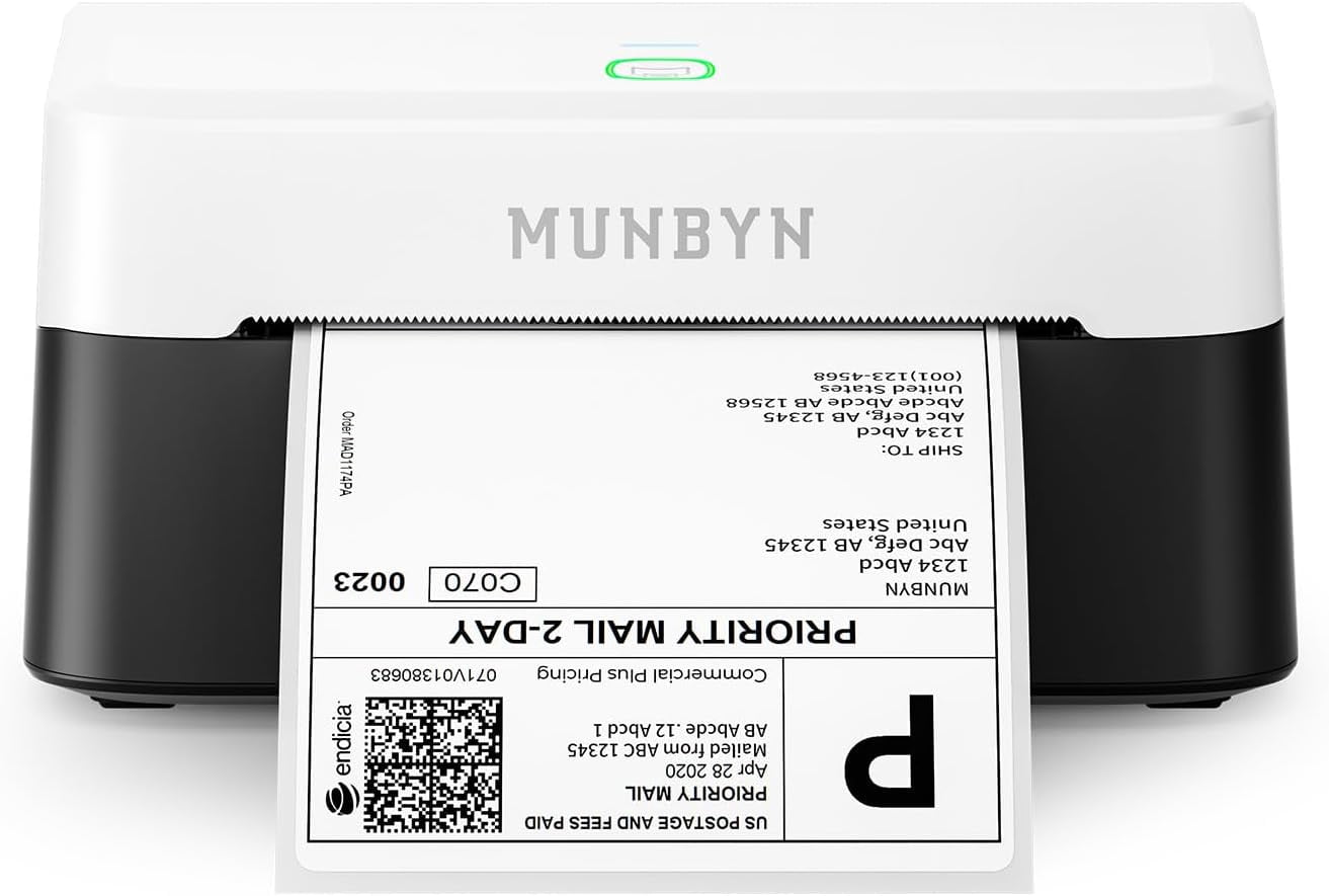 MUNBYN Bluetooth Thermal Label Printer RW403B Wireless 4x6 Shipping Label Printer for Small Business Compatible with Android, iPhone Windows Mac Chromebook Width 1.57"-4.25" (Black)