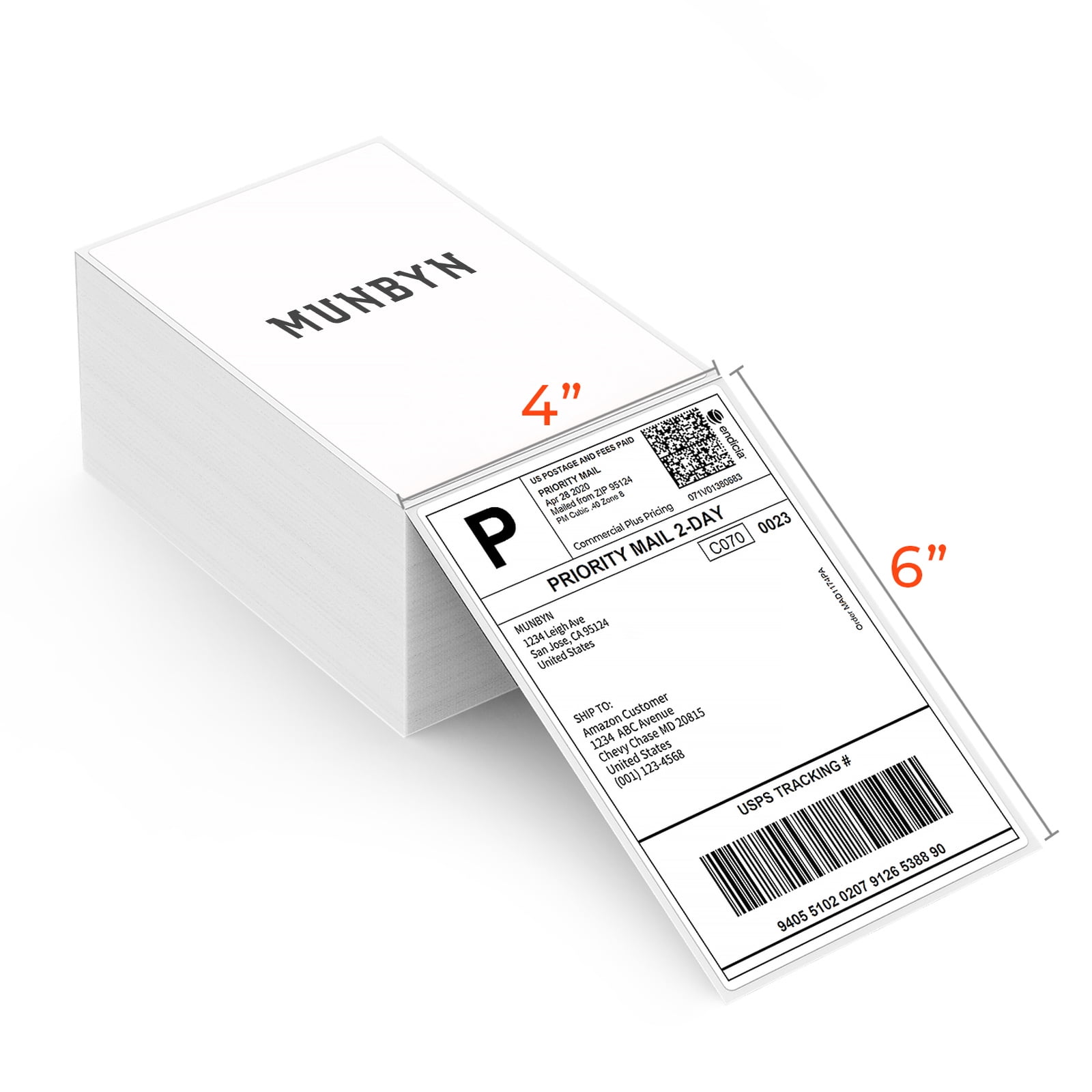 MUNBYN Fanfold 4 x 6 Thermal Labels Direct Thermal Shipping Labels - White  Perforated, 1 Stack 500 Labels for Thermal Printer 