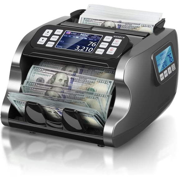 MUNBYN Money Counter Machine Mixed Denomination, Dual-Display, Counterfeit Detection Bill Counter, USD, MXN, for Business, Merchant(Black)