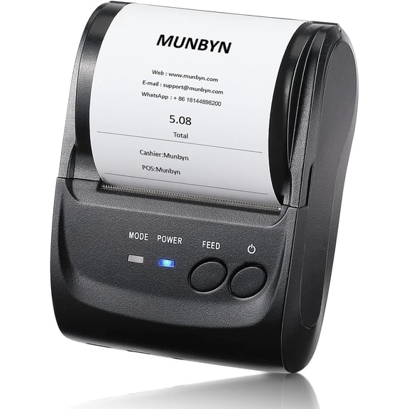 MUNBYN POS Receipt Printer, 58mm Receipt Printer, 2.28inch Wireless Portable Mobile Mini Bluetooth Thermal Printer, Compatible with Android Windows for Small Business, Not-Square, not iOS