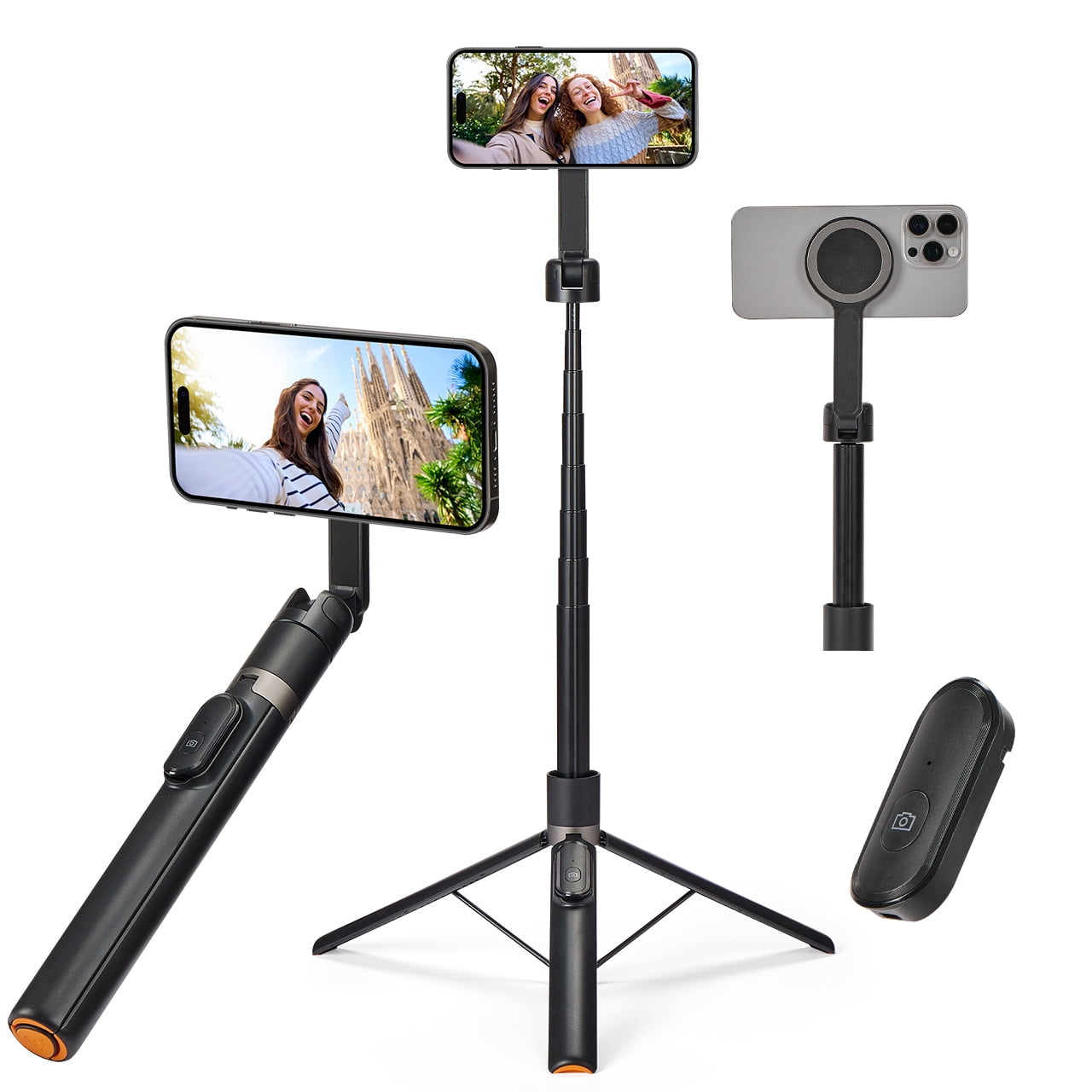 MUNBYN Portable 65.8IN Phone Floor Stand, Magnetic Height Adjustable Floor Stand Tripod，— Includes Bluetooth Remote for Remote Operation
