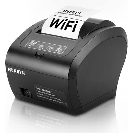 MUNBYN WiFi Thermal Receipt Printer with USB/LAN/RS232 Port, 80mm POS Printer Works with Square Windows Mac Chromebook Linux Cash Drawer, High-Speed Auto-Cutter Wall Mount, ESC/POS