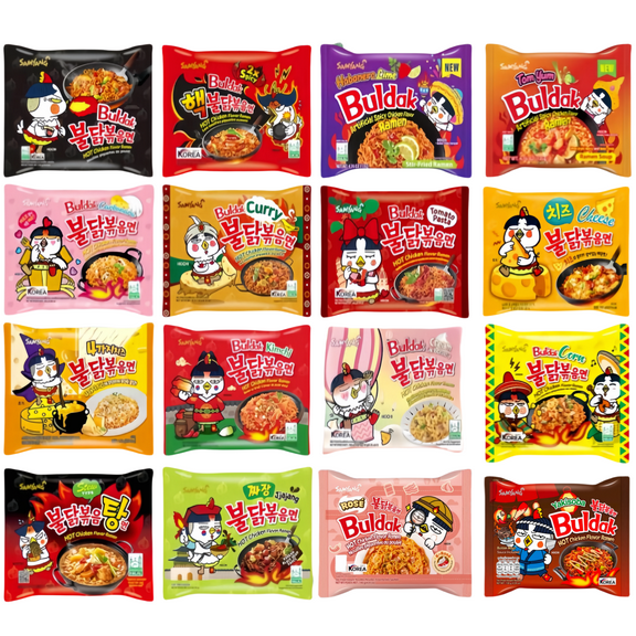 MUNCHII TIME Korean Buldak Spicy Hot Ramen Noodles Variety Pack 4 Different Flavors Buldak Noodle Collection (4 Spicy Packs)