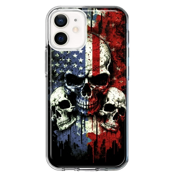MUNDAZE Apple iPhone 12 American USA Flag Skulls Blue Red Double Layer Phone Case Cover