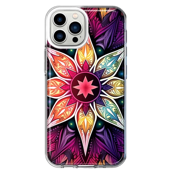 MUNDAZE Apple iPhone 12 Pro Max Shockproof Clear Hybrid Protective Phone Case Mandala Geometry Abstract Star Pattern Cover