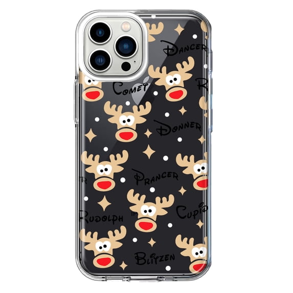 MUNDAZE Apple iPhone 13 Pro Max Shockproof Clear Hybrid Protective Phone Case Red Nose Reindeer Christmas Winter Holiday Cover
