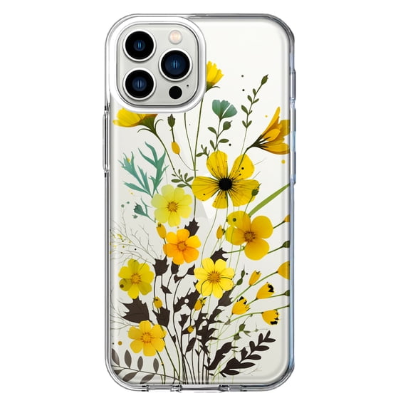 MUNDAZE Apple iPhone 13 Pro Max Yellow Summer Flowers Floral Shockproof Clear Hybrid Protective Phone Case Cover