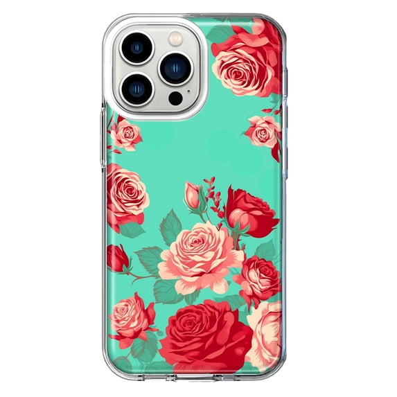 MUNDAZE Apple iPhone 13 Pro Turquoise Teal Vintage Pastel Pink Red Roses Double Layer Phone Case Cover