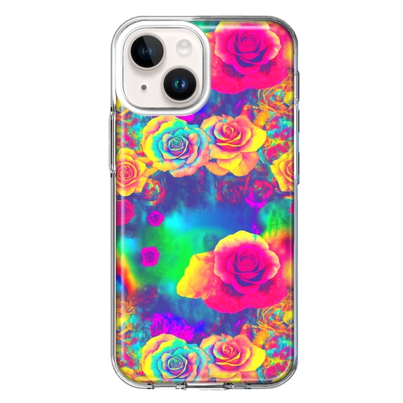 MUNDAZE Apple iPhone 14 Hippie Tie Dye Colorful Roses Double Layer Phone Case Cover