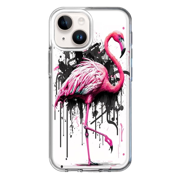 MUNDAZE Apple iPhone 14 Plus Shockproof Clear Hybrid Protective Phone Case Pink Flamingo Painting Graffiti Cover