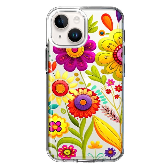 MUNDAZE Apple iPhone 14 Shockproof Clear Hybrid Protective Phone Case Colorful Yellow Pink Folk Style Floral Spring Flowers Cover