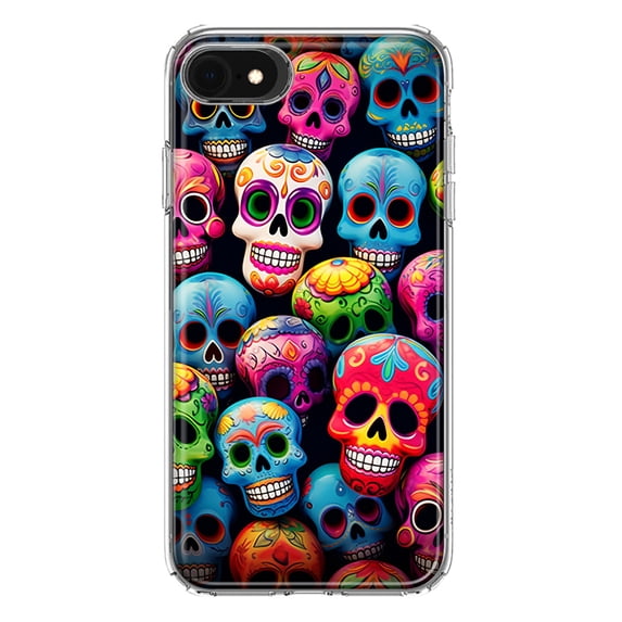 MUNDAZE Apple iPhone 6/7/8/SE 2020/SE 3 2022 Shockproof Clear Hybrid Protective Phone Case Halloween Spooky Colorful Day of the Dead Skulls Cover