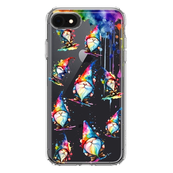 MUNDAZE Apple iPhone 6/7/8/SE 2020/SE 3 2022 Shockproof Clear Hybrid Protective Phone Case Water Painting Colorful Splash Gnomes Cover