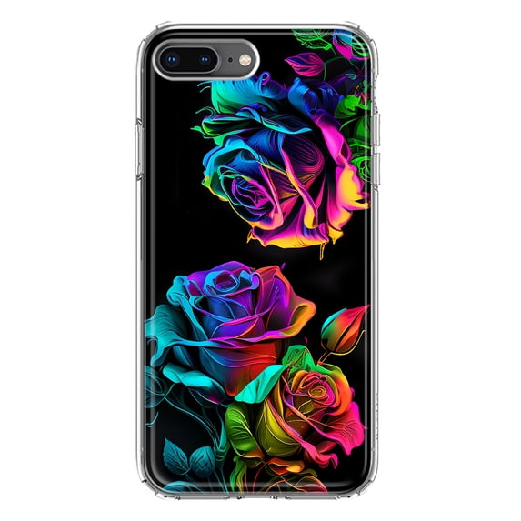 MUNDAZE Apple iPhone 7/8 Plus Colorful Neon Rainbow Glow Roses Double Layer Phone Case Cover